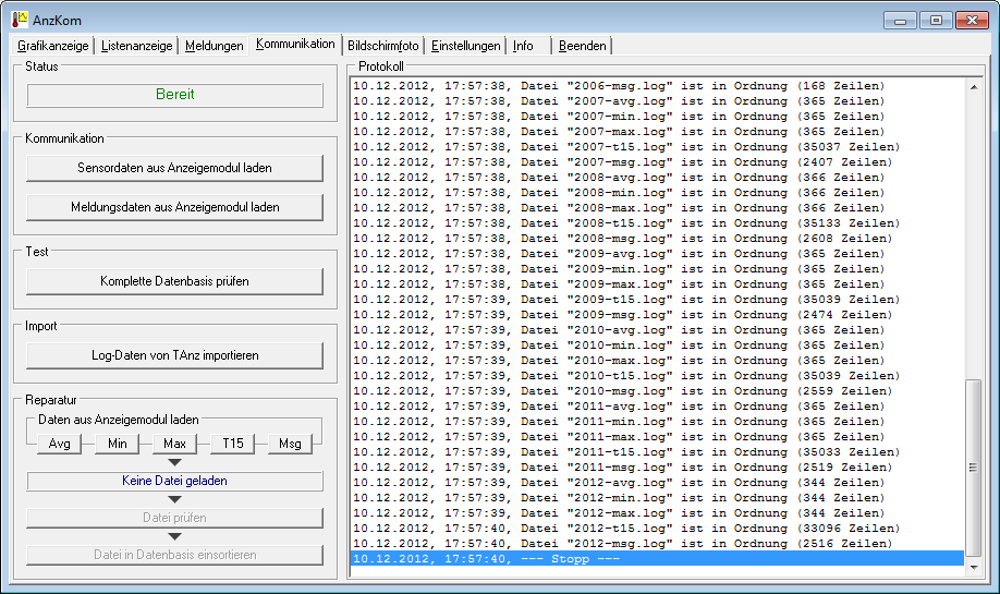 Seite Kommunikation, Datenbasis prüfen